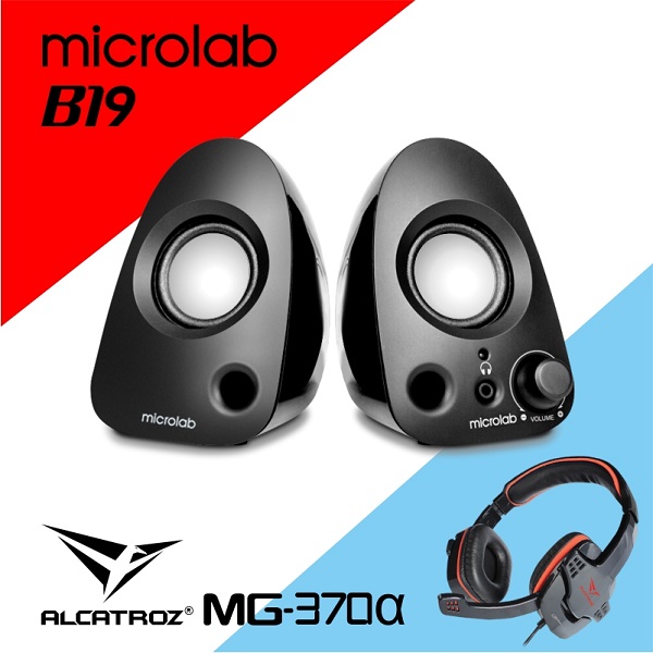 【Microlab】B19 USB 2.0多媒體音箱系統+【ALCATROZ】火獵鷹 ALPHA MG370立體聲電競耳麥