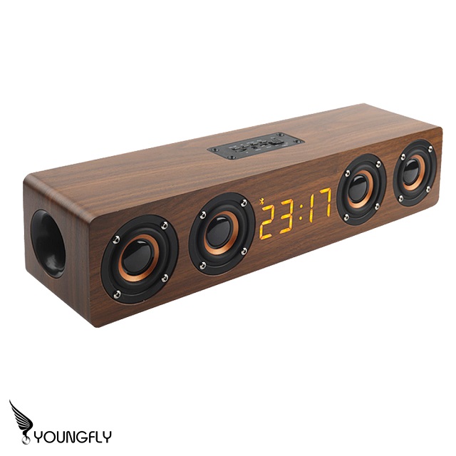 YoungFly YF-W8C 質感木紋時鐘鬧鐘藍牙音箱Plus版-深棕色