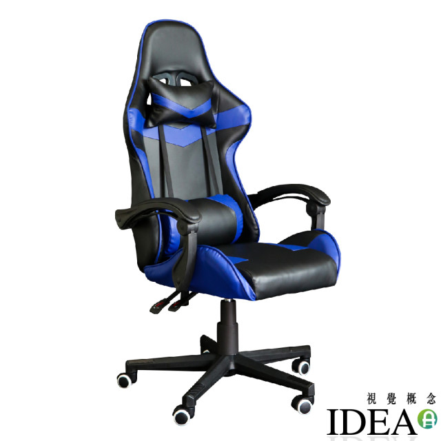 IDEA-尊爵版PU皮革舒適包覆電競賽車椅-藍色