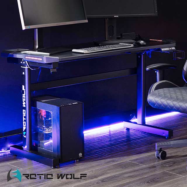 ArcticWolf Unicorn獨角獸碳纖維LED炫光電動升降電競桌-黑色