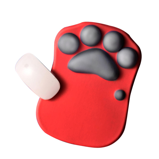 3D矽膠貓掌肉球滑鼠墊-紅色
