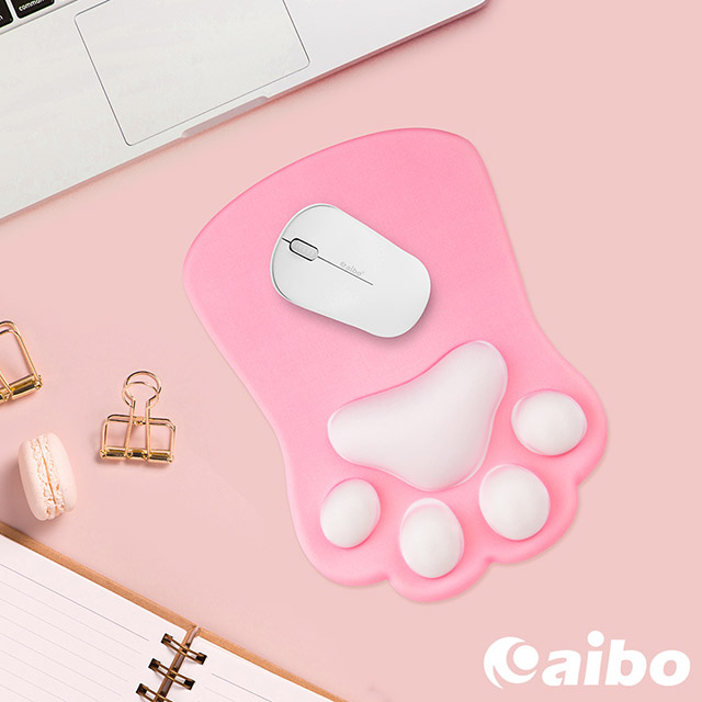 aibo Q彈3D立體貓掌 護腕滑鼠墊-甜美粉