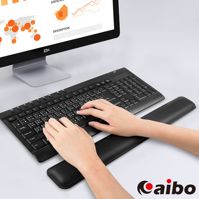 aibo 高機能舒適皮革 鍵盤矽膠護腕墊(台灣製造)-經典黑