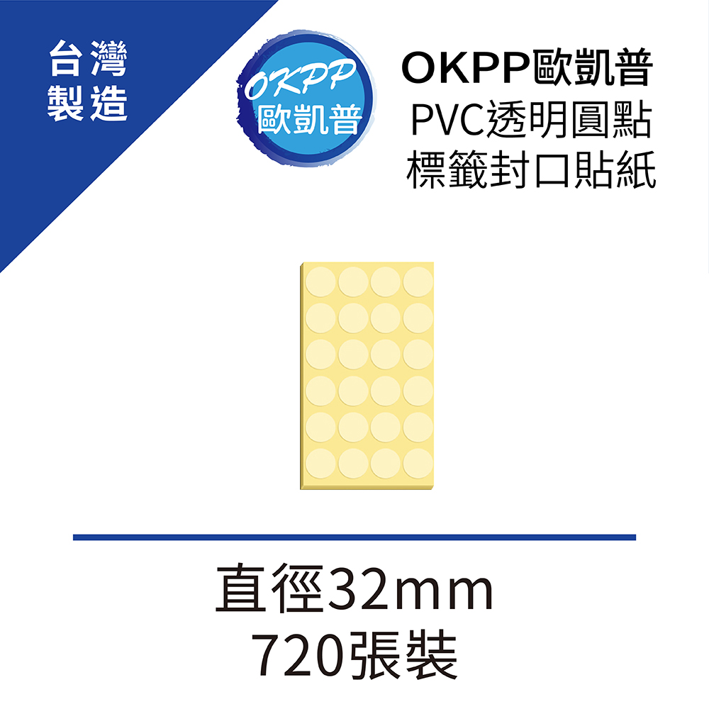 PVC透明圓點標籤封口貼紙 直徑32mm 720張裝