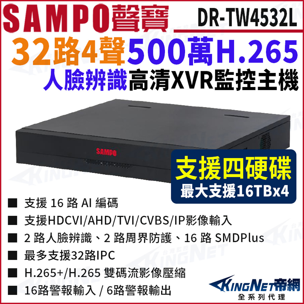 KingNet 帝網 SAMPO聲寶 DR-TW4532L 32路 500萬 支援4硬碟 XVR 錄影主機 DVR 32路主機