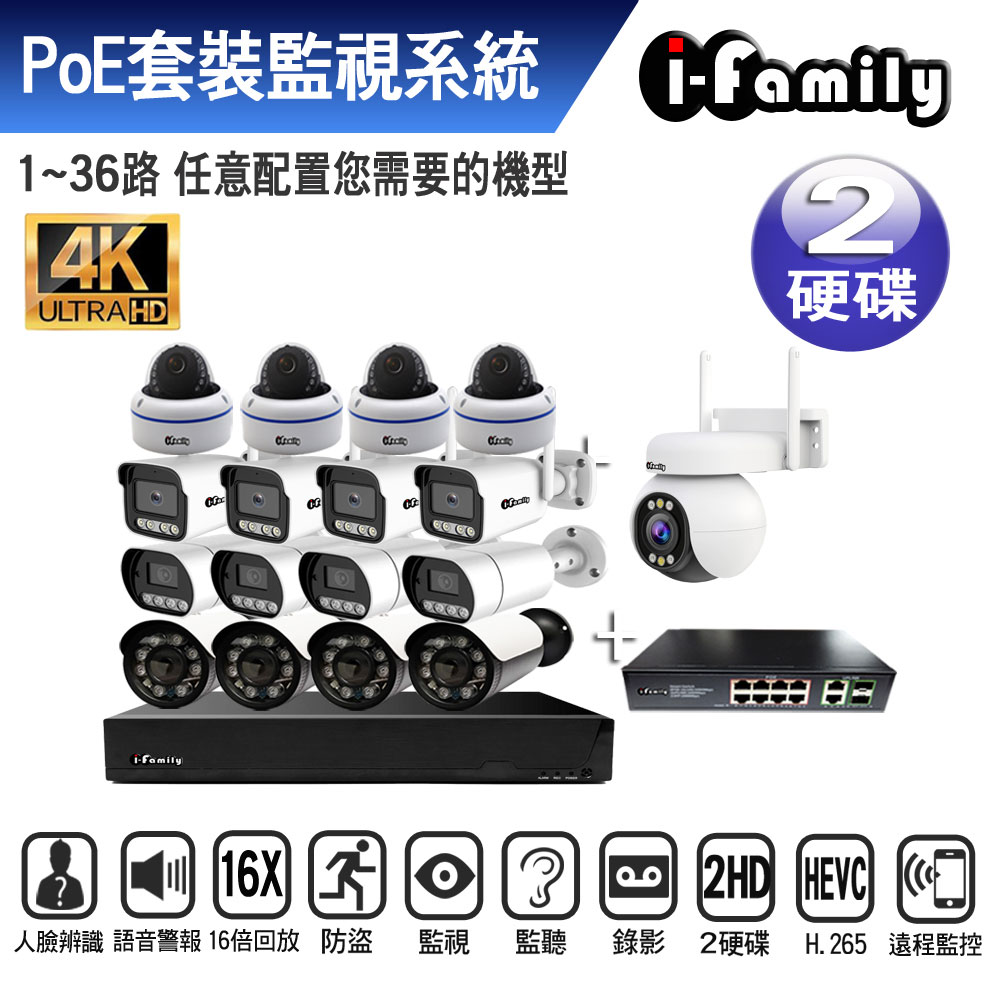 I-Family 宇晨 POE專用16路式自選4K鏡頭+網路交換器監視套裝系統