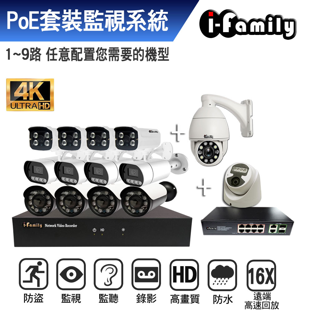 【宇晨I-Family】IF-808 兩年保固 九路式 POE 監視/監控系統-自選購交換器+鏡頭