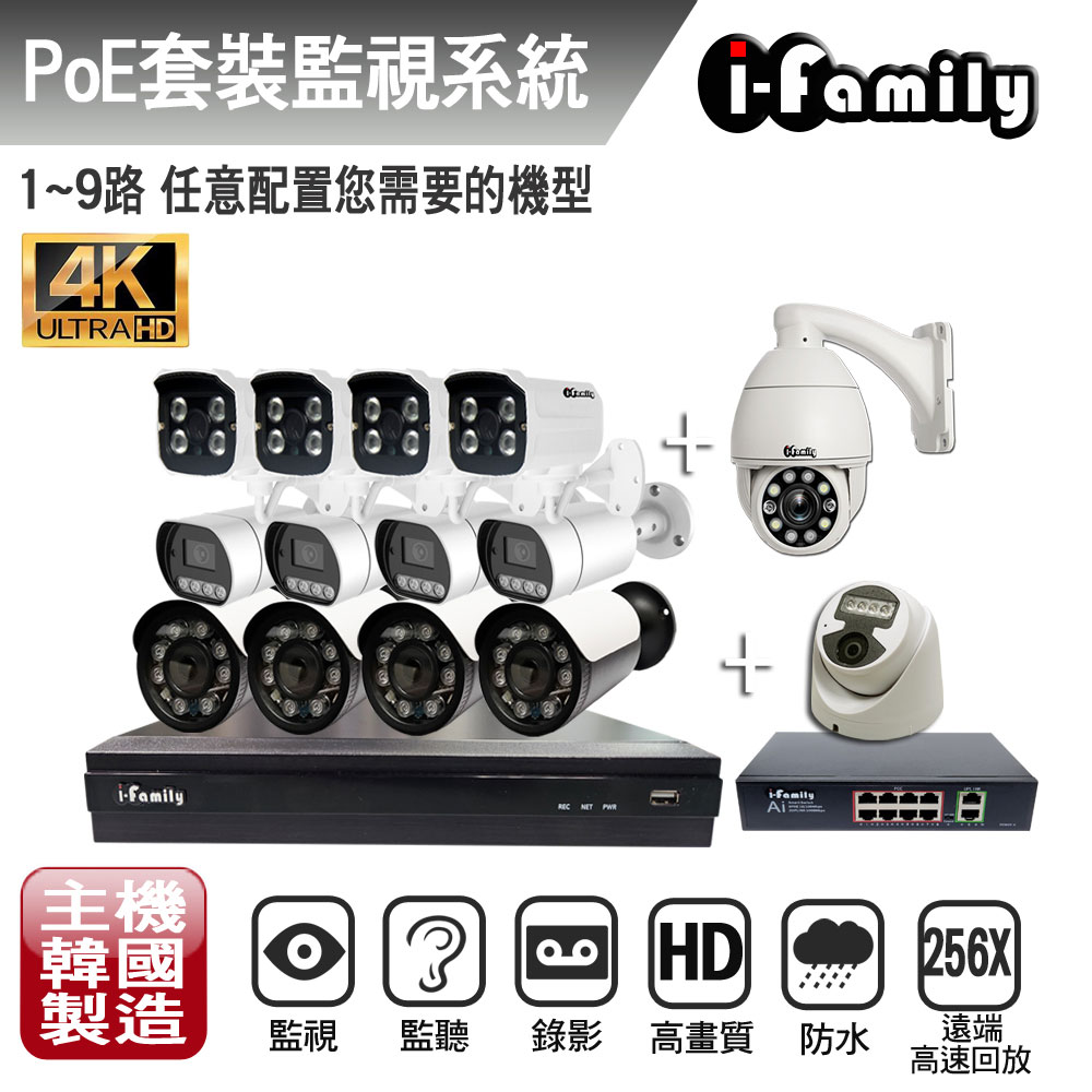 【宇晨I-Family】韓國製NVR主機 9路式監控錄影組 本組合僅主機+交換器 需自選購鏡頭