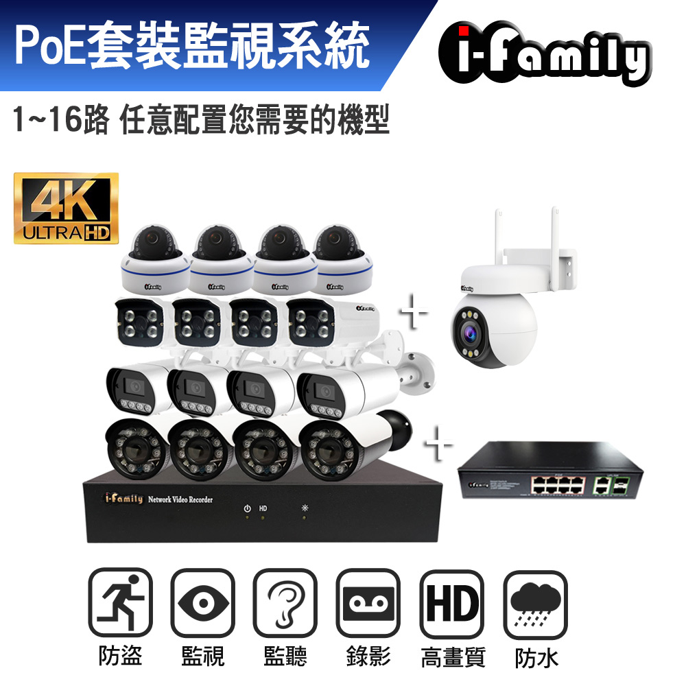 【宇晨I-Family】POE監控組 僅16路NVR主機 自選購交換器與鏡頭 監視錄影組
