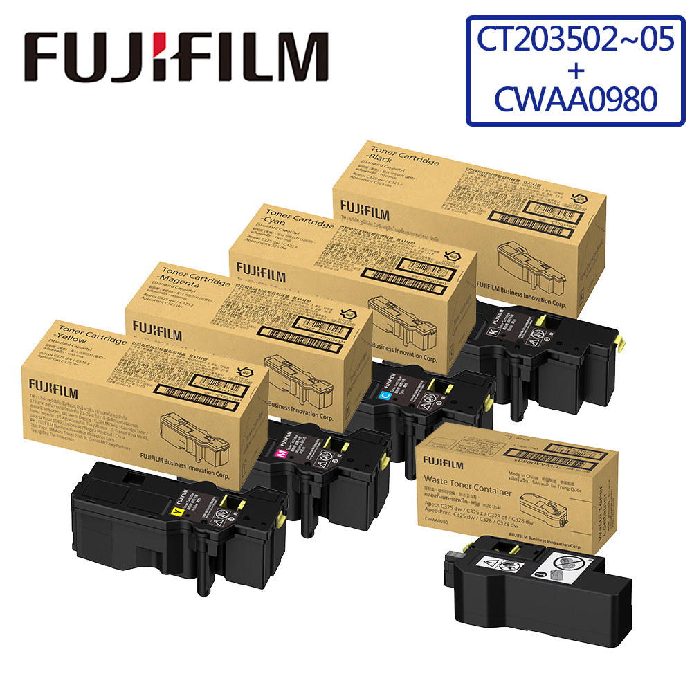 FUJIFILM 原廠原裝 CT203502~CT203505 高容量碳粉匣組(1黑6K+3彩4K)+CWAA0980 廢粉盒(6K)