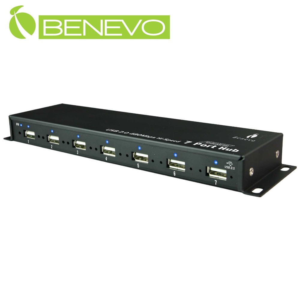 BENEVO工業級 7埠USB2.0集線器(附4A變壓器)
