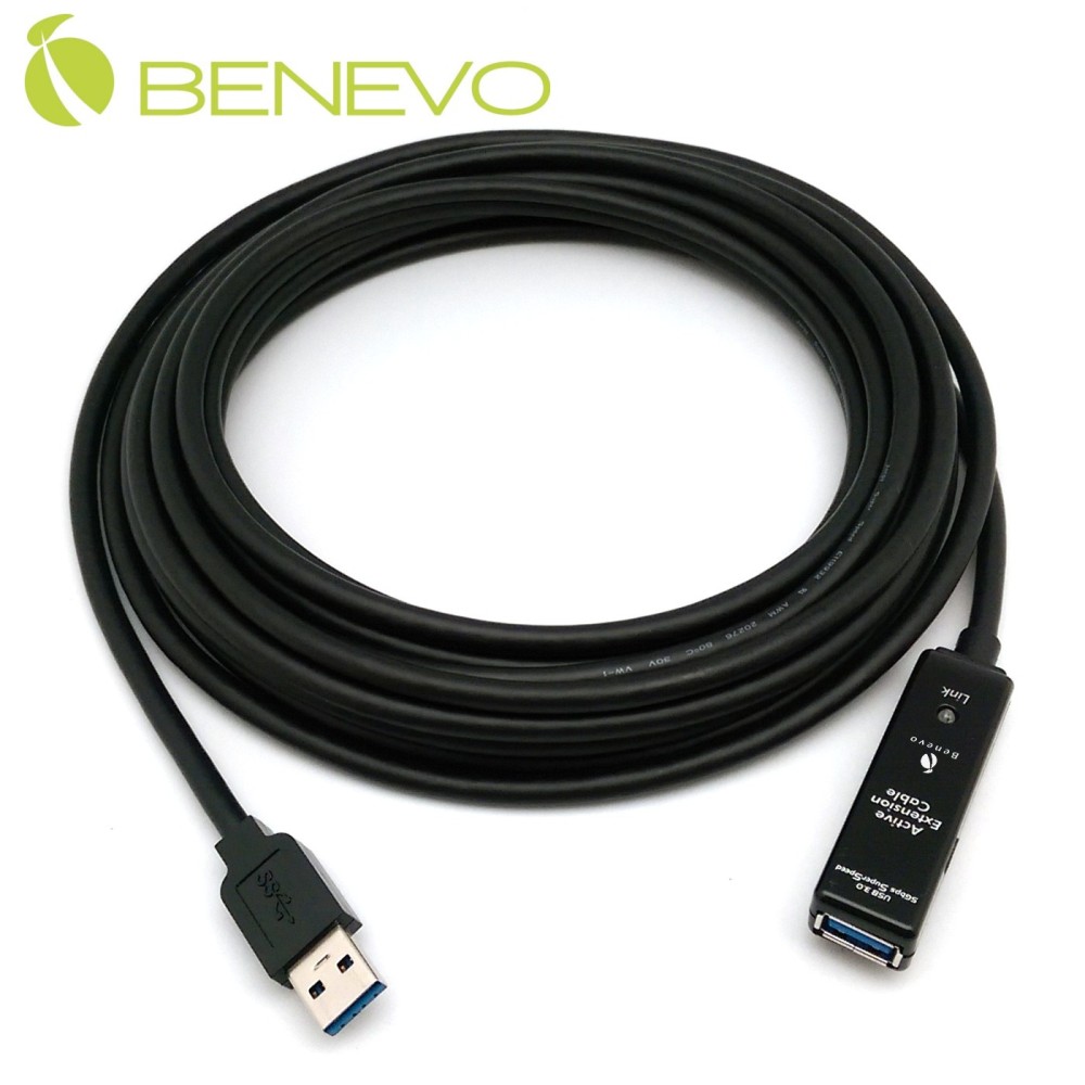 BENEVO專業型 7M 主動式USB 3.0 訊號增益延長線，附2A專用變壓器