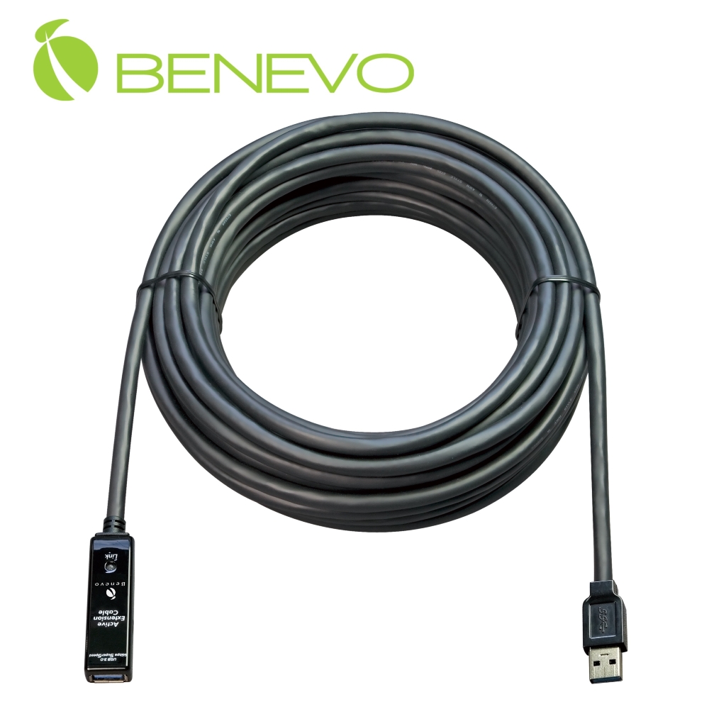 BENEVO專業型 15M 主動式USB 3.0 訊號增益延長線，附2A變壓器