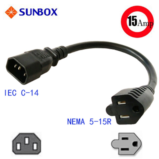 SUNBOX IEC C14 to 5-15R 15A 轉接線