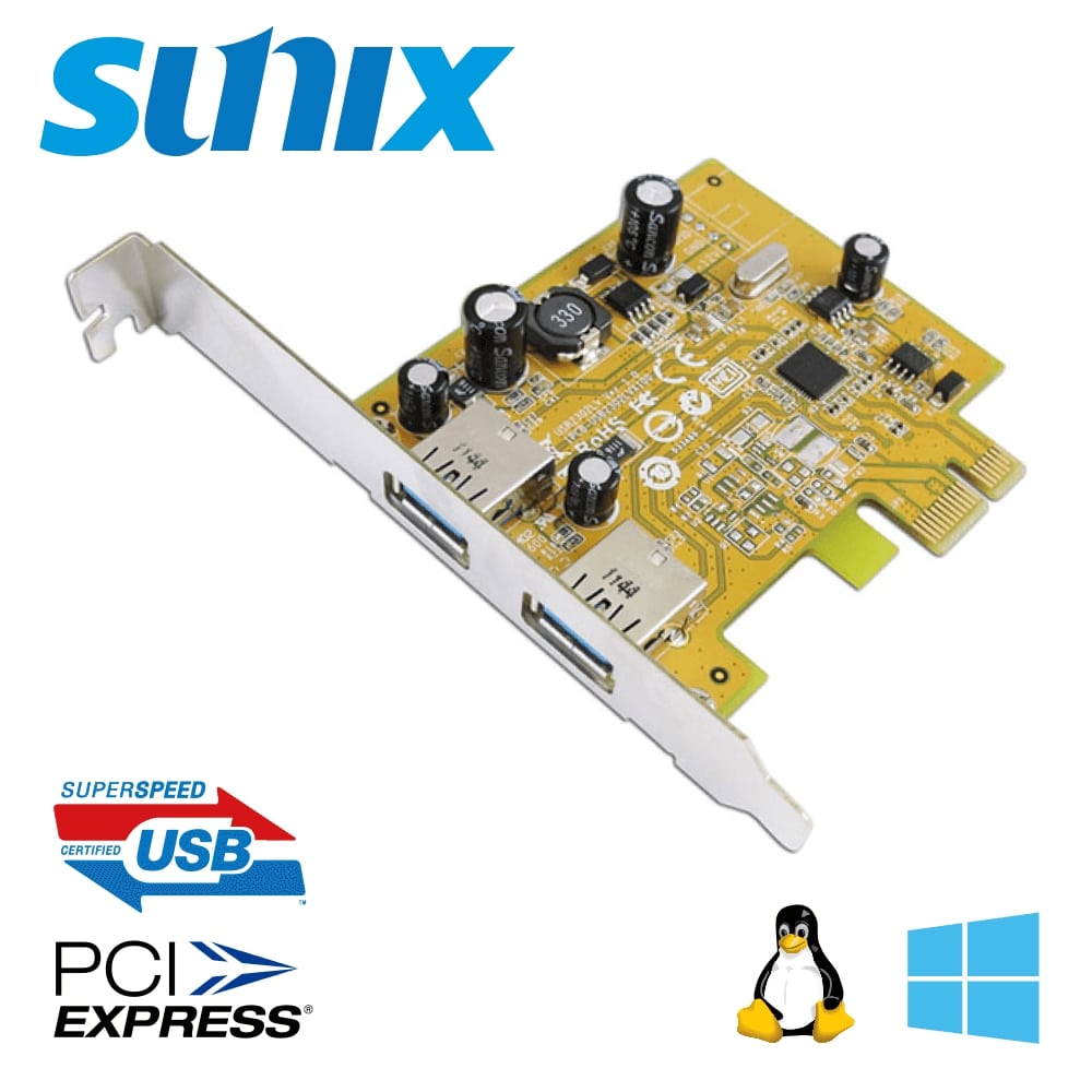 SUNIX PCIe 2埠 超高速USB3.0擴充卡 (USB2302)