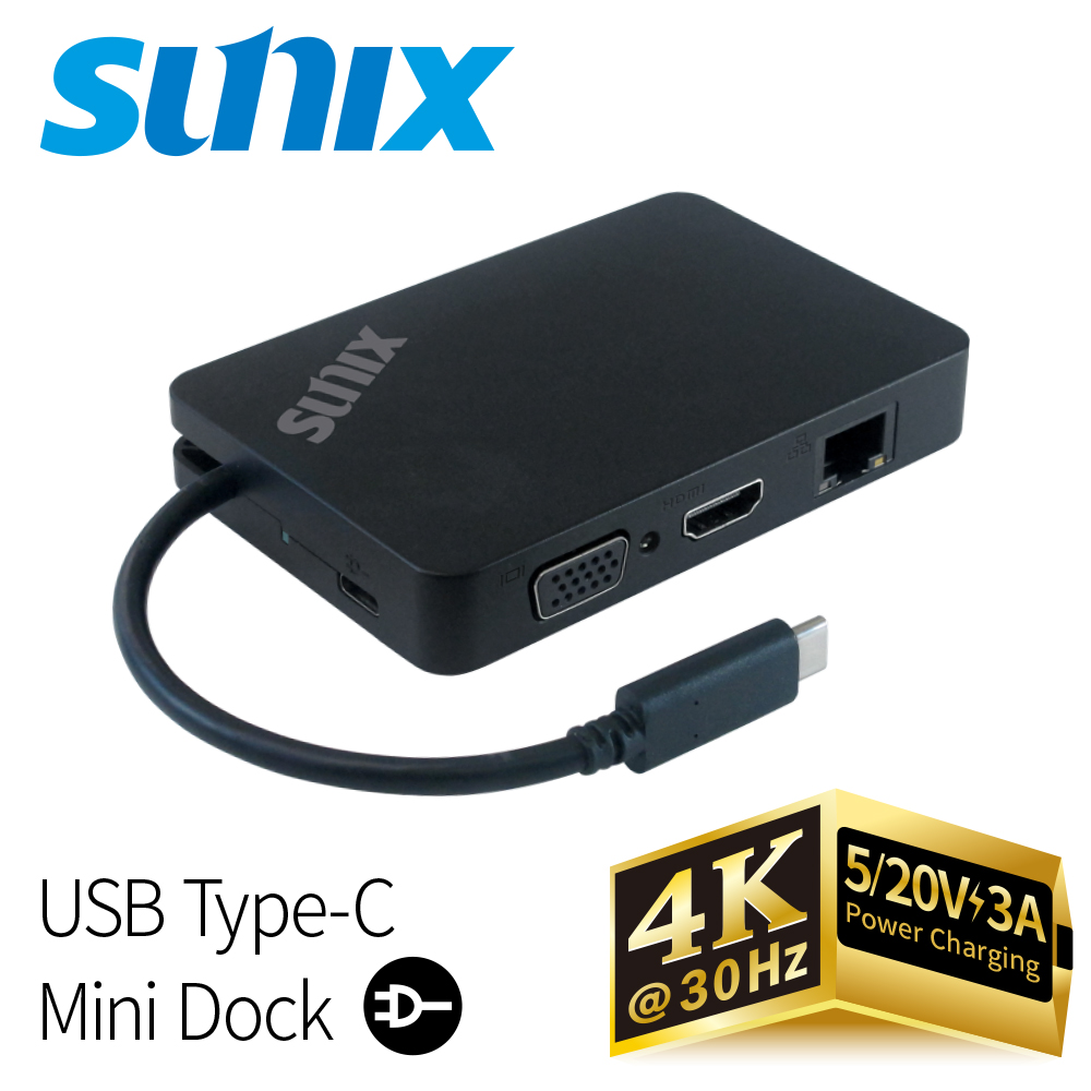 SUNIX USB Type-C便攜PD 2.0充電型mini Dock（CCV51PB）