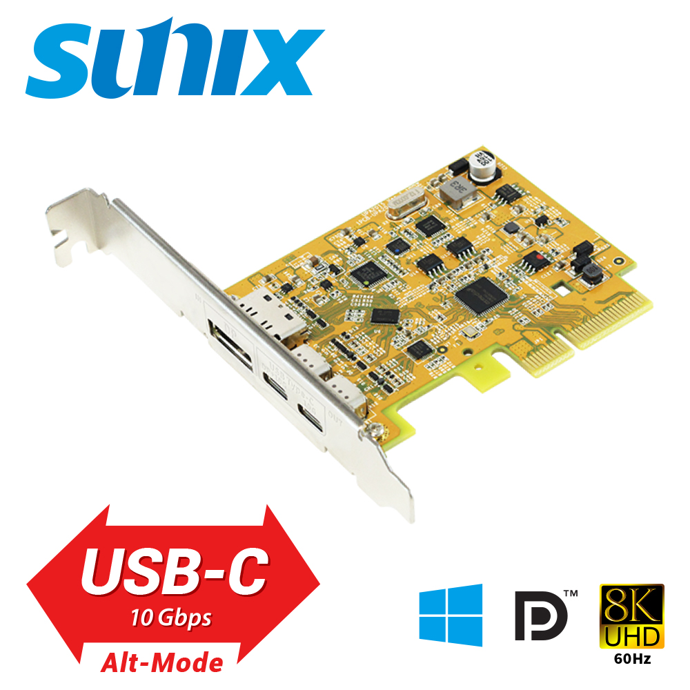 SUNIX USB3.2 Gen2 2埠Type-C搭載DisplayPort Alt-Mode PCIe擴充卡（UPA2015）