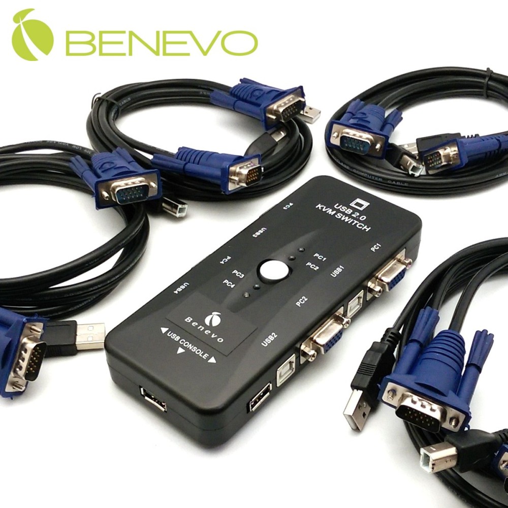 BENEVO實用型 4埠 VGA USB2.0 多電腦與周邊切換器
