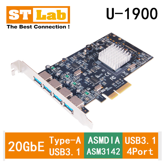 ST-Lab USB3.1 超高速20Gb/s 4埠擴充卡(U-1900)