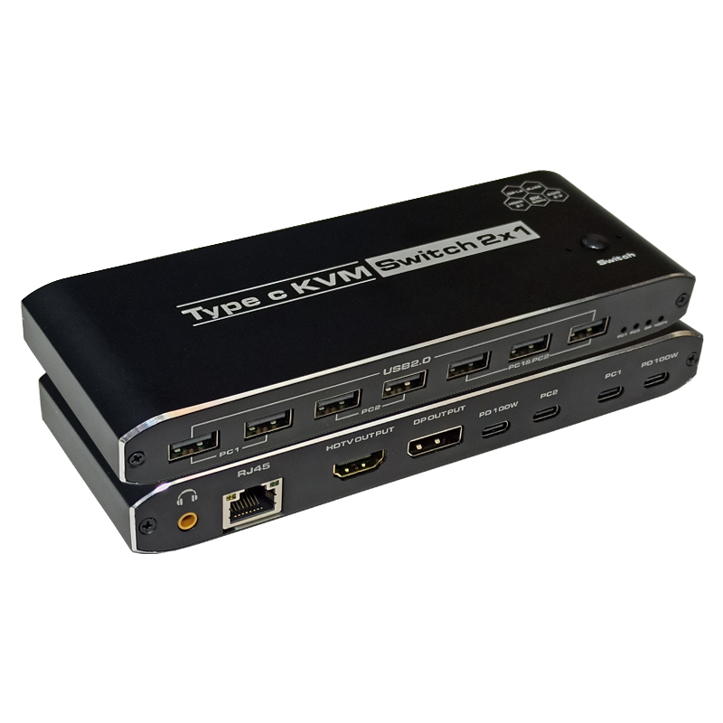 【易控王】 USB-C二進一出KVM切換器 8K@60Hz USB Hub PD+RJ45(40-116-03-01)