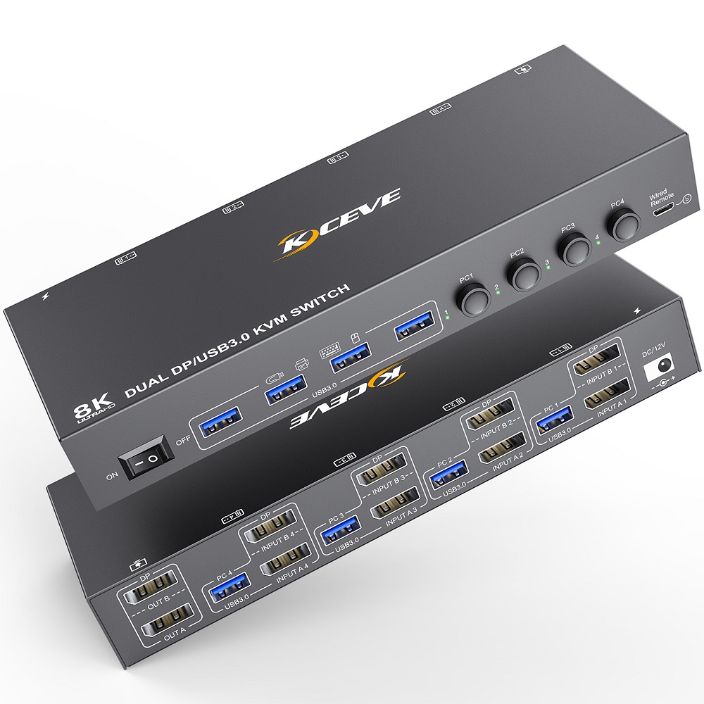 【易控王】4x2 四進二出 雙螢幕DP KVM切換器 USB共享器 8K@30Hz (40-116-05-04)