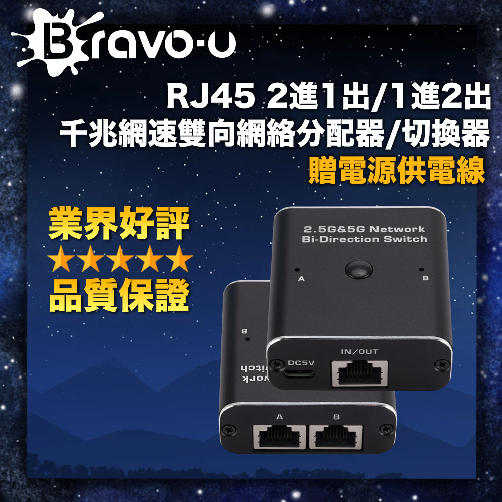 Bravo-u RJ45 2進1出/1進2出 千兆網速雙向網路分配器/切換器