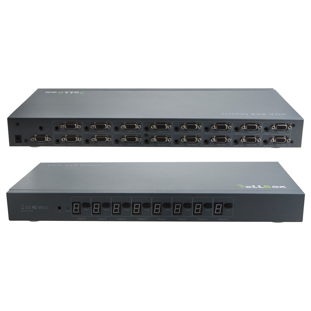【易控王】VGA 8x8 八進八出矩陣切換分配器 帶音源 遠端遙控 1080P 灰色(40-056-01)