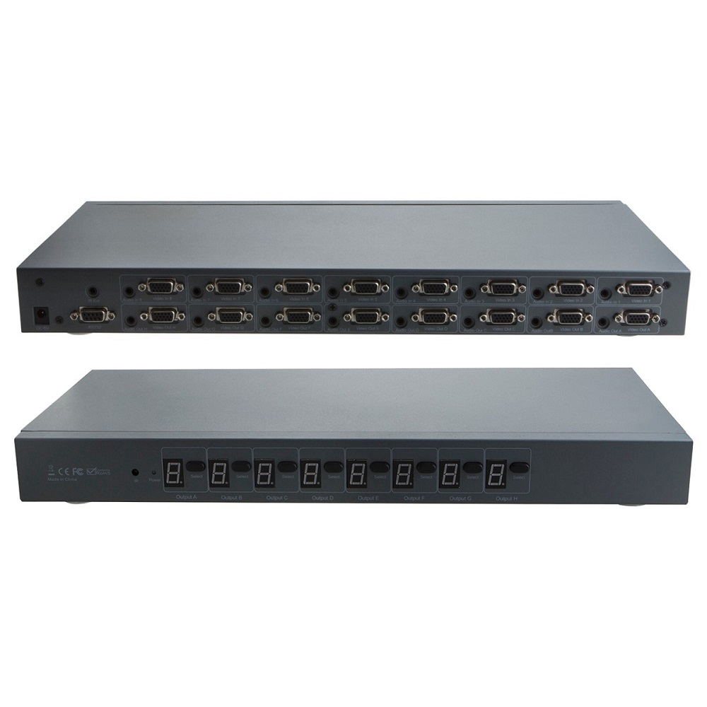 【易控王】VGA 8x8 八進八出矩陣切換分配器 帶音源 遠端遙控 1080P 黑色(40-056)