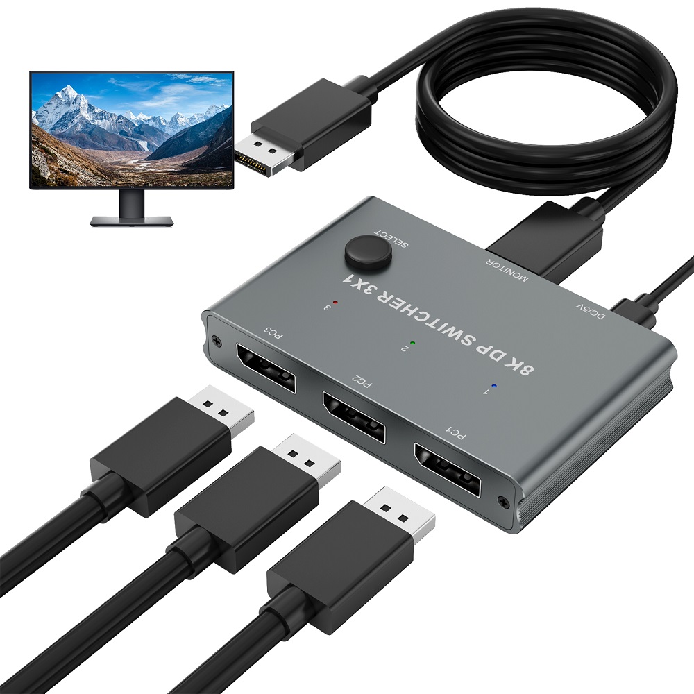 【易控王】3x1 三進一出DP切換器 3臺主機共用1臺螢幕 8K 支援杜比 DTS音效 (40-218-07)
