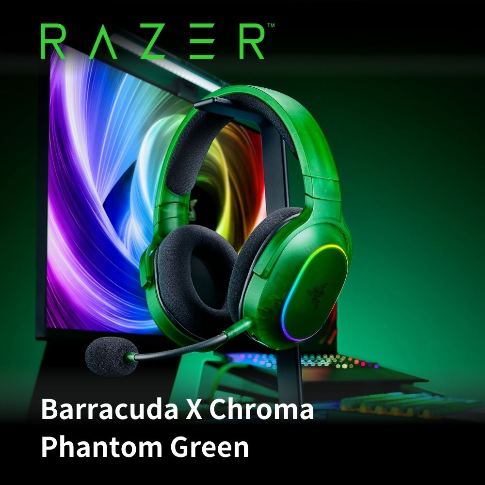 RAZER 雷蛇 Barracuda X Chroma Phantom Green 梭魚X 幻彩版 無線雙模電競耳機 幻影綠