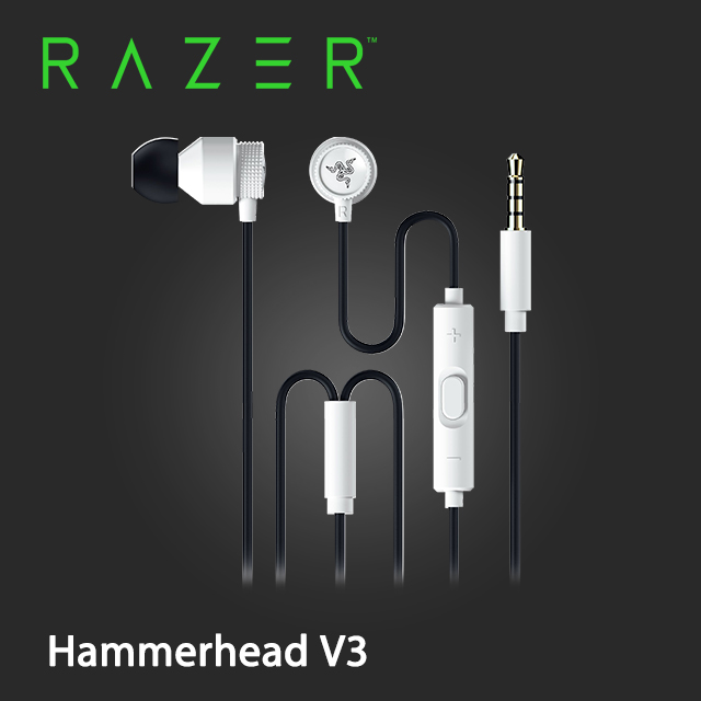 RAZER 雷蛇 Hammerhead V3 有線遊戲耳機-白