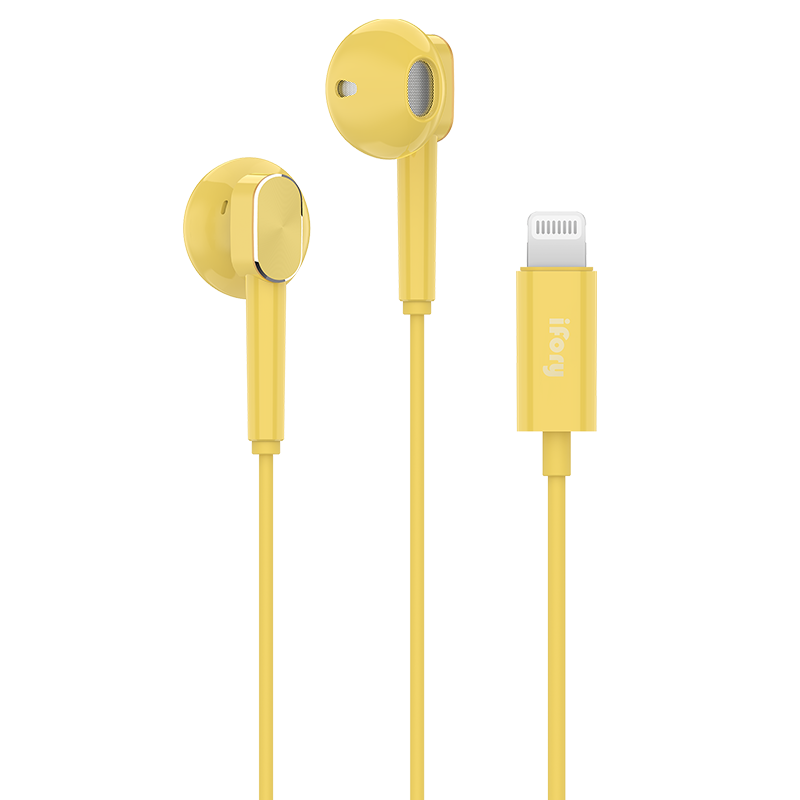 【iFory】iPhone適用 Lightning 半入耳有線線控耳機 (MFi 認證)-黃