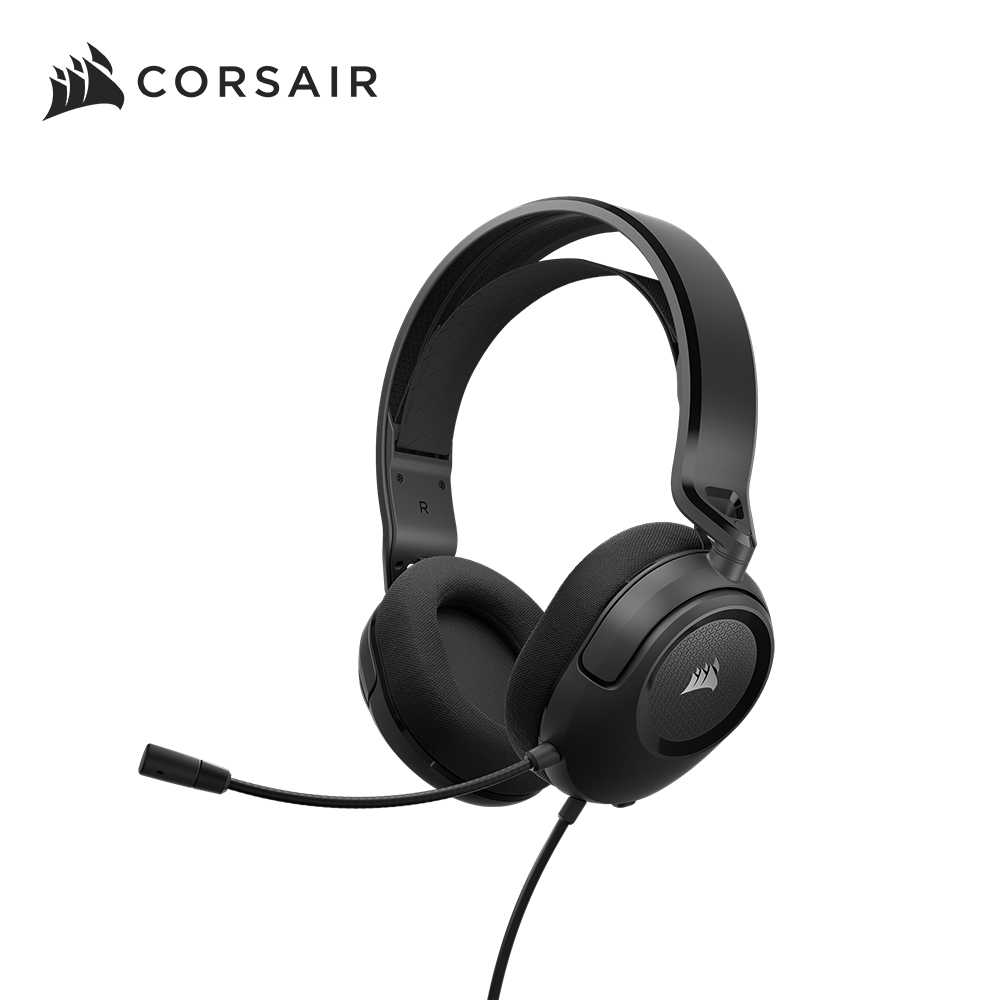 CORSAIR 海盜船 HS35 V2 電競耳機，採用3.5mm通用介面，隨插即用設計。內建訂製50mm釹驅動單體，提供出色音質表現。搭配懸浮頭戴與織布耳罩，提升佩戴舒適度，適合長時間遊戲與影音使用。