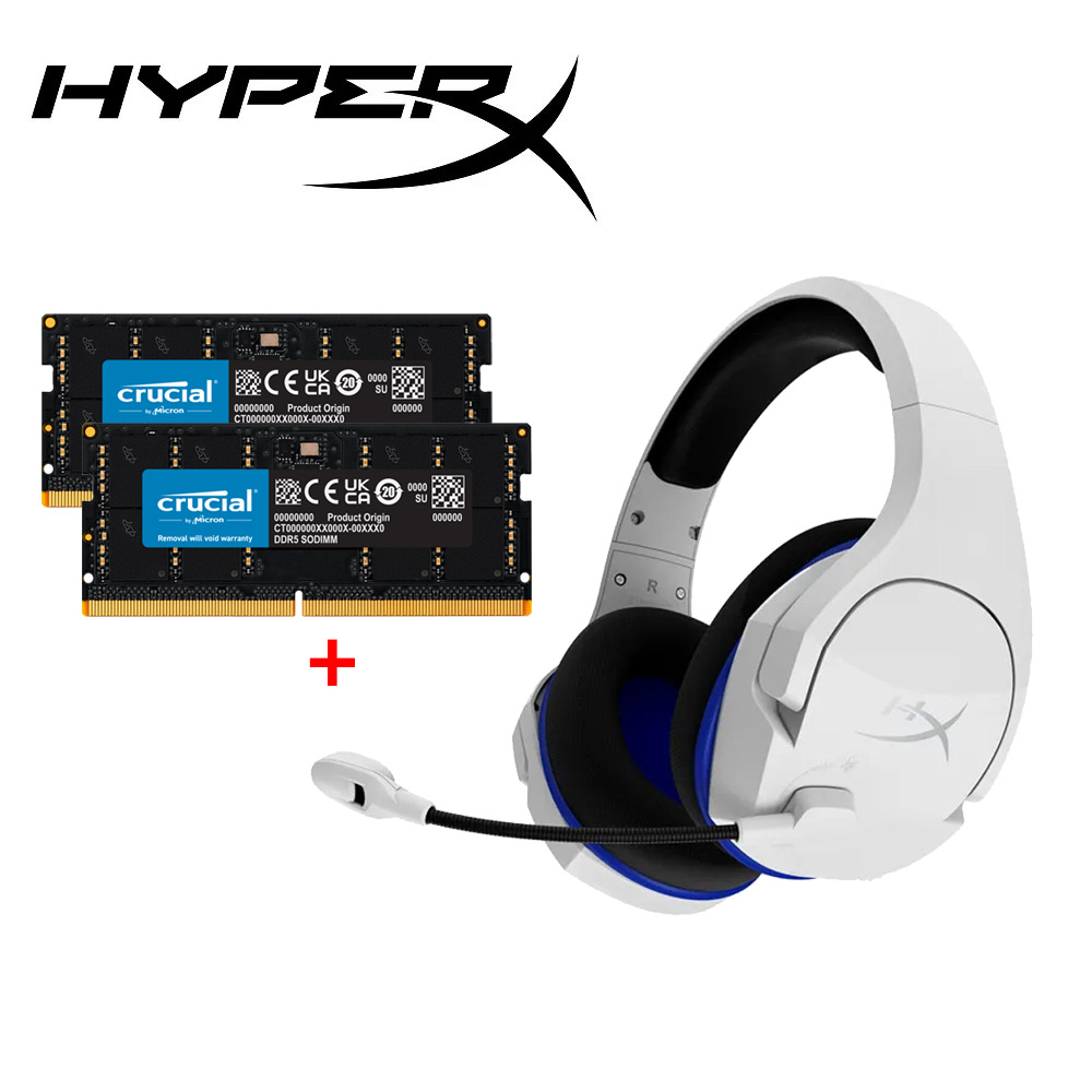 HyperX Cloud Stinger Core 無線電競耳機+Micron Crucial DDR5 5600 16G 筆記型記憶體