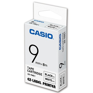 CASIO 標籤機專用色帶-9mm【共有9色】白底黑字XR-9WE1