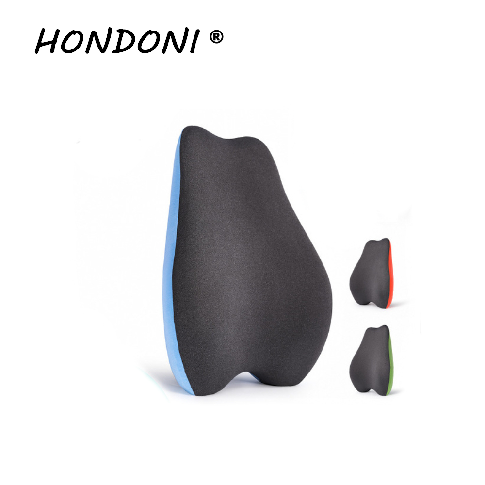 HONDONI 新款5D梨形護腰靠墊 記憶靠墊 居家背墊 汽車舒壓腰靠墊 (透氣舒爽寶石藍)