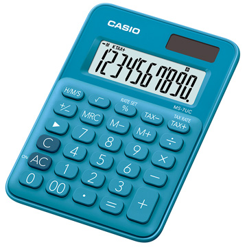 【CASIO 】10位元繽紛馬卡龍色迷你型計算機-俏藍莓 (MS-7UC-BU)