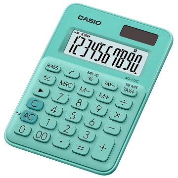 【CASIO 】10位元繽紛馬卡龍色迷你型計算機-薄荷綠 (MS-7UC-GN)