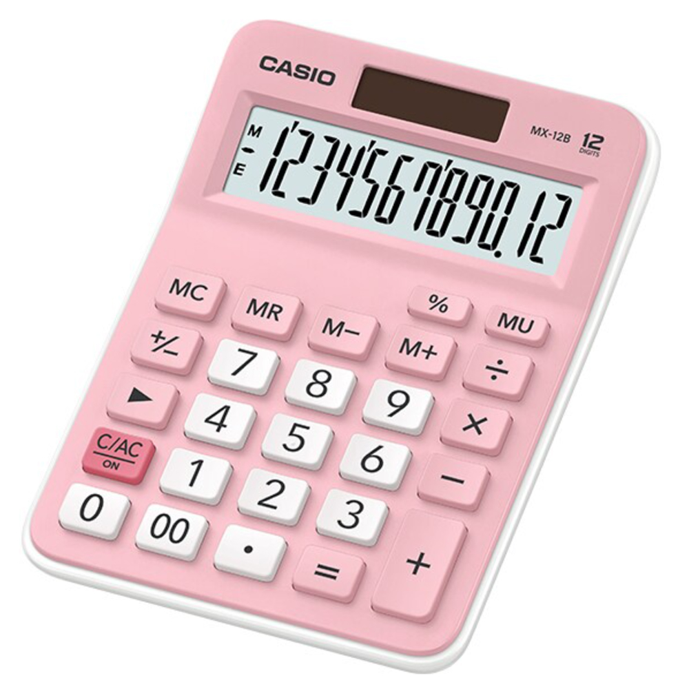 【CASIO】12位數雙電源設計計算機粉嫩新色-寶寶粉(MX-12B-PK)