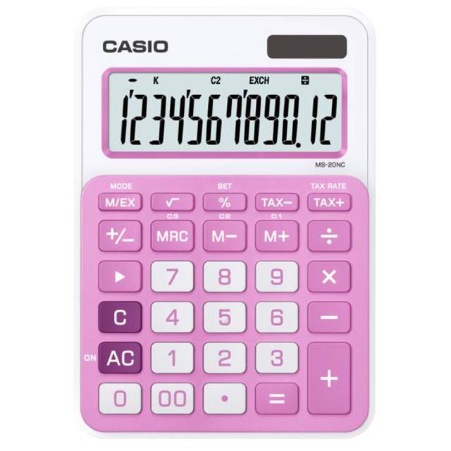 Casio卡西歐 12位元 (MS-20NC-PK) 數時尚多彩桌上型計算機-粉紅/白