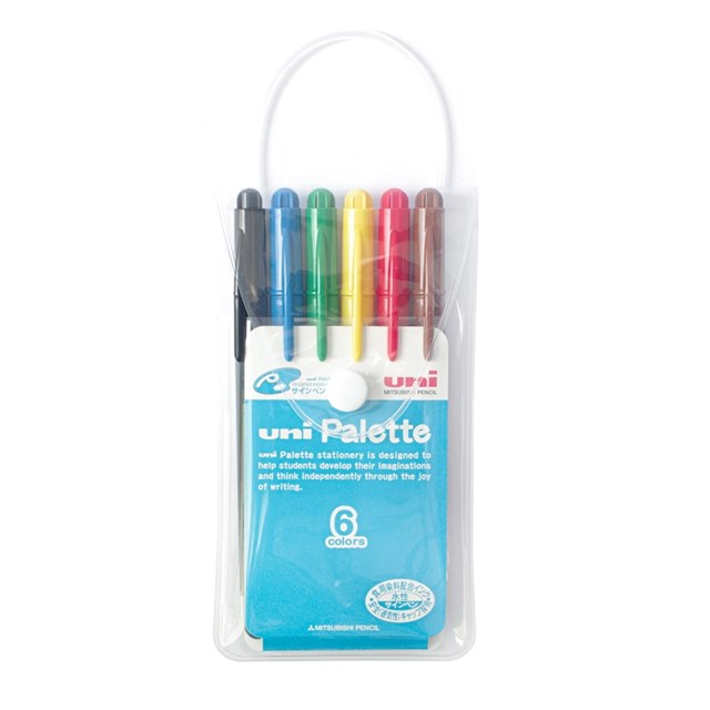 日本製造UNI食用染料簽字筆Palette水性彩色筆PW-503 6C PLT氈尖筆(6色組)麥克筆彩繪筆