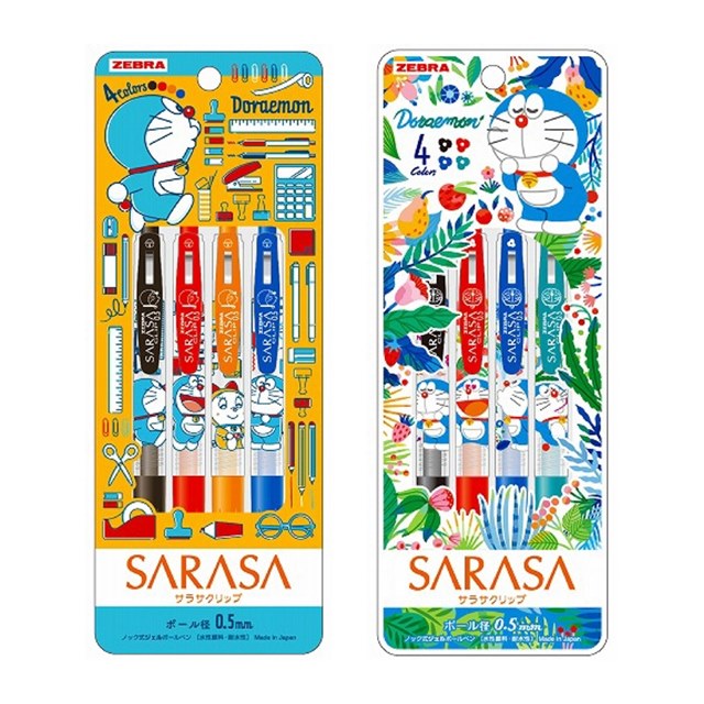 日本斑馬ZEBRA哆啦A夢SARASA水性原子筆CLIP夾式4色0.5mm原子筆組860 2140 07/08系列(減壓橡膠筆握)