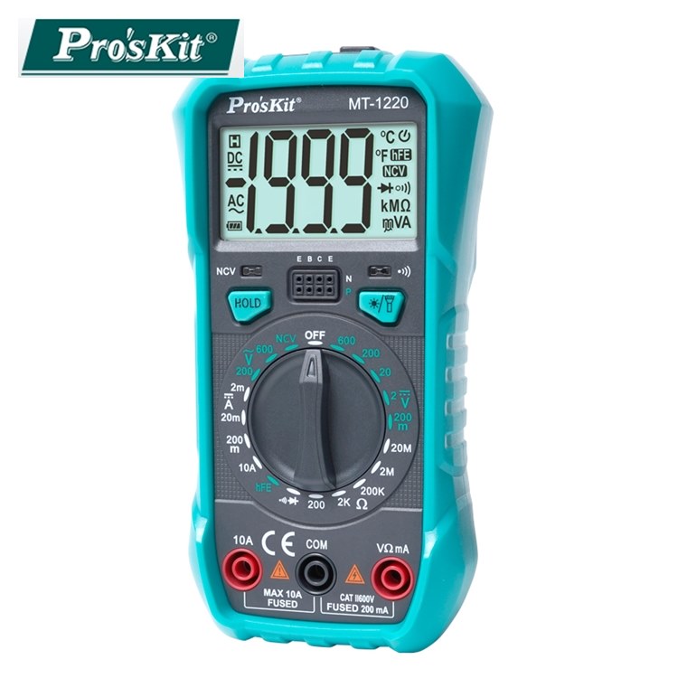 台灣寶工Proskit 3 1/2數位電表萬用電表MT-1220三用電錶(自動歸零;防雜訊干擾;雙保險絲;全檔位保護)