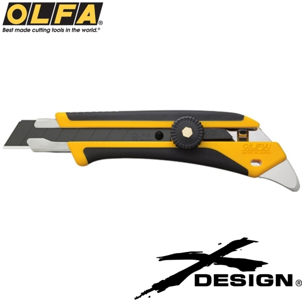 日本製造OLFA X系列舒適握把多功能大型美工刀開箱刀L-5(防滑橡膠/18mm刀片/附掛洞)切割刀工作刀工具刀