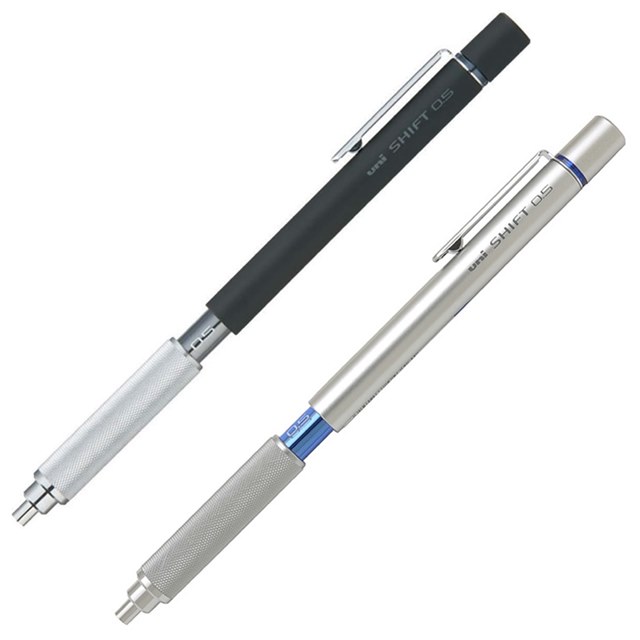 日本UNI三菱SHIFT尖長筆頭可伸縮0.5mm自動鉛筆M5-1010製圖筆(金屬低重心;防滑筆桿)繪圖筆素描筆