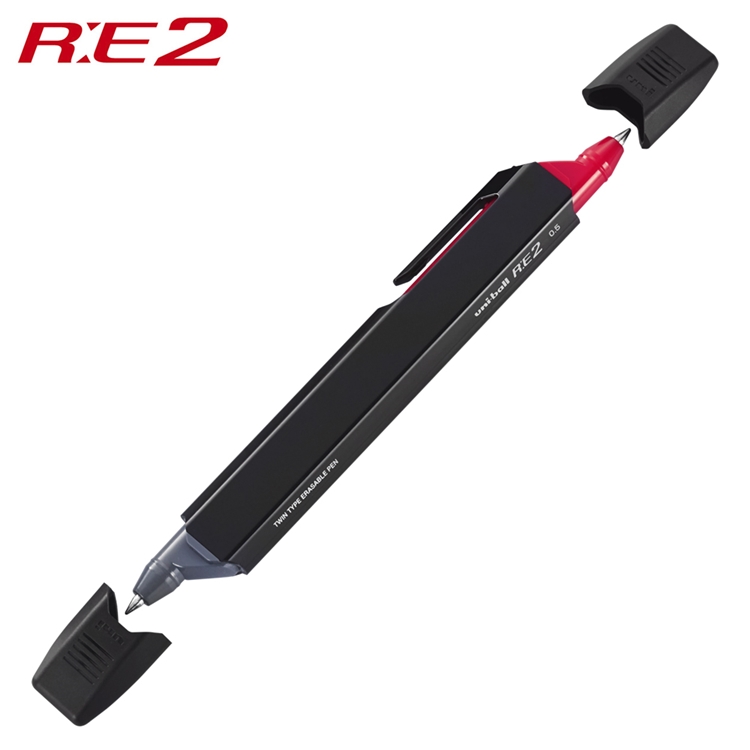 日本三菱UNI熱隱形R:E2雙色魔擦筆原子筆UR-300T-05.24擦擦筆(筆芯0.5mm;黑紅2色中性墨水;附筆蓋)