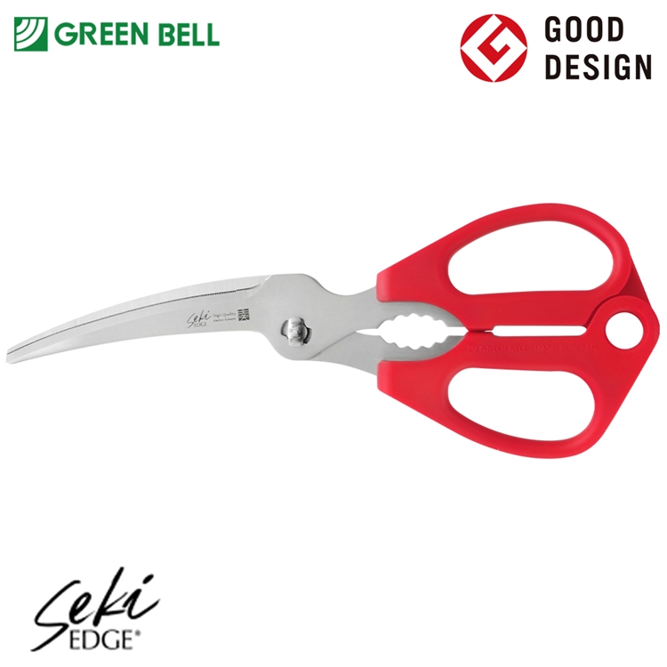 日本製GREEN BELL彎刃弧形握把Seki Edge多功能大型廚房剪刀SJ-K120(可拆式鋸齒狀不鏽鋼刃長85mm)