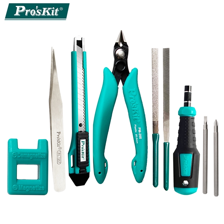 臺灣寶工Proskit模型組裝進階工具組PK-602(10入,含剪鉗.2銼刀.尖頭鑷子.替換式十字/一字起子)