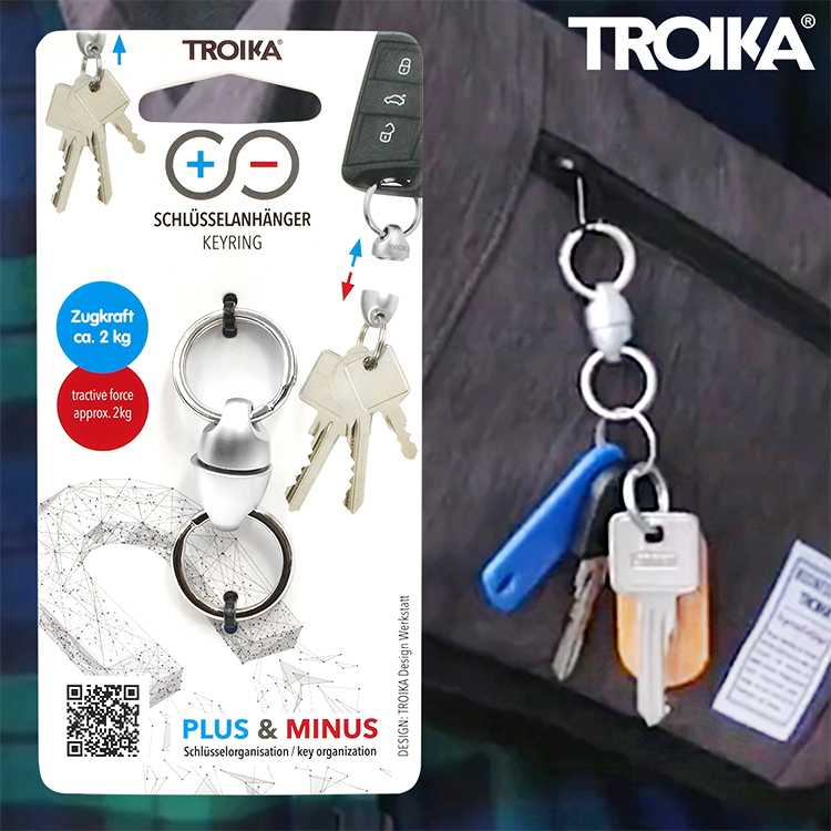 德國TROIKA金屬磁性PLUS&MINUS加減法鑰匙圈KR21-12(2個鑰匙環;+-雙向可拆開單獨使用)keyring