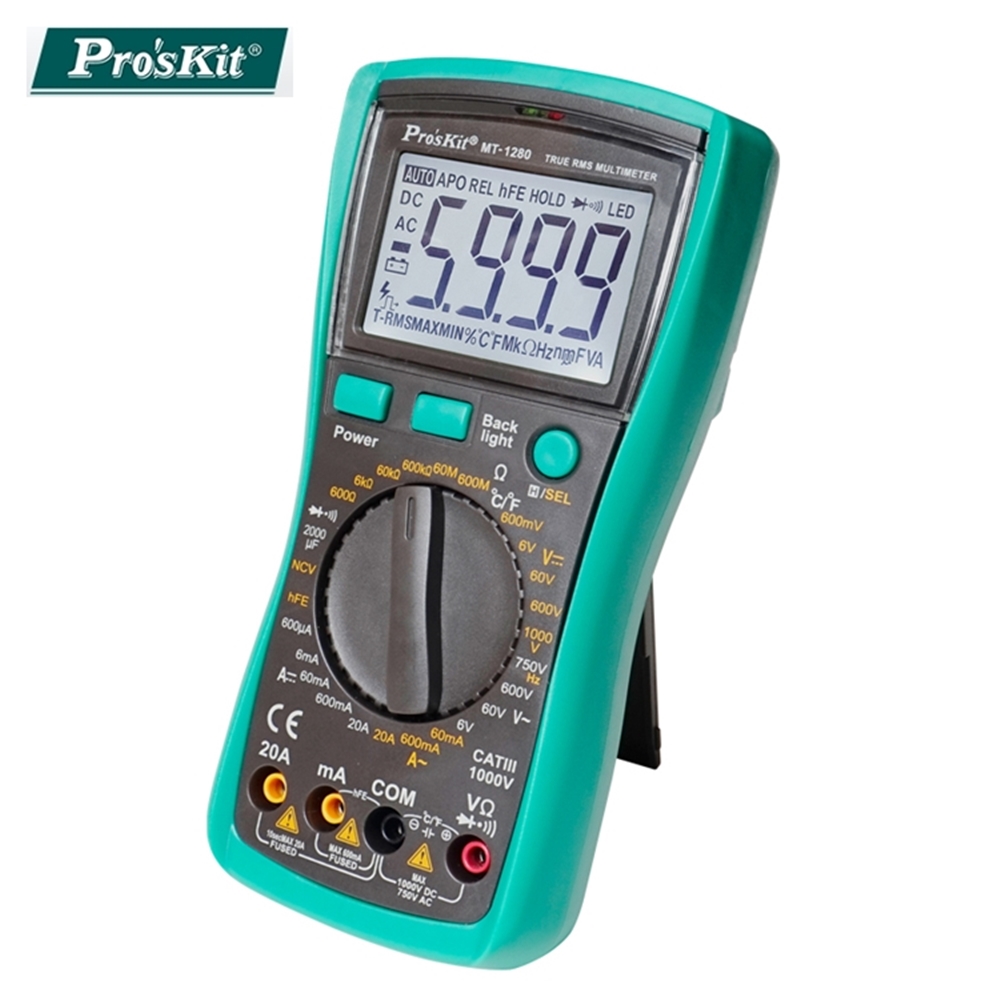 臺灣Proskt寶工3 5/6數位電錶真有效值萬用電表三用電表MT-1280附探針(具線晶體測試)